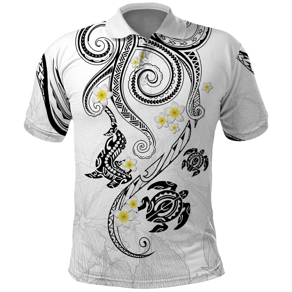 Polynesia Tribal Polo Shirt White Plumeria Tentacles