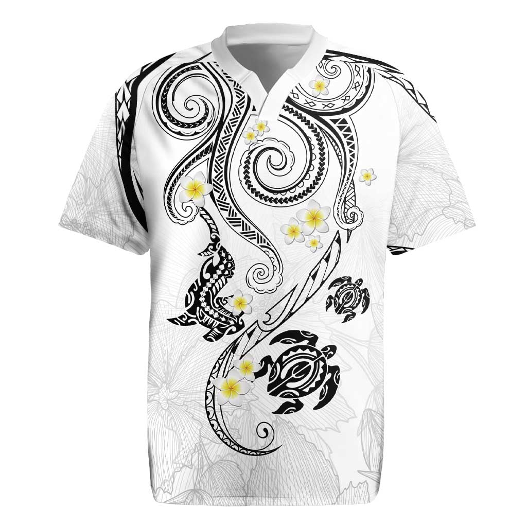 Polynesia Tribal Rugby Jersey White Plumeria Tentacles LT7 White - Polynesian Pride