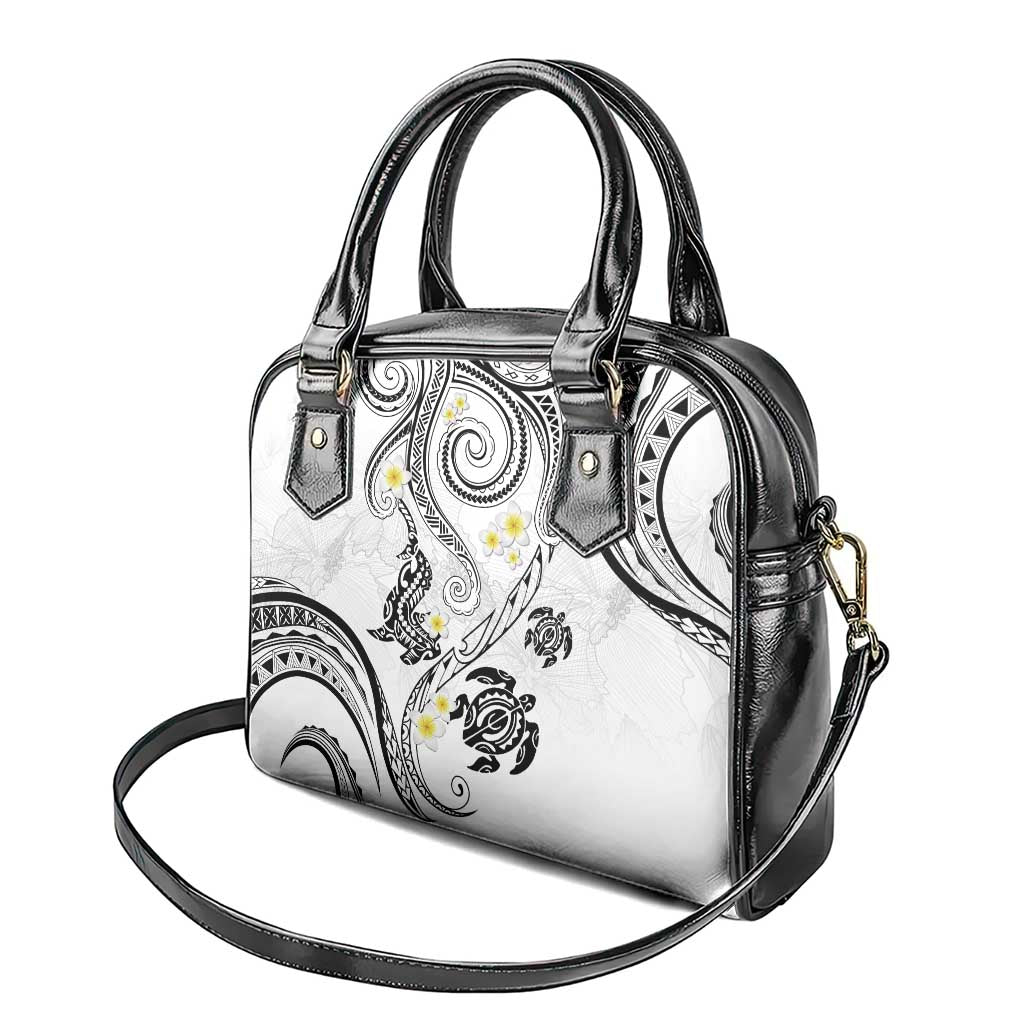 Polynesia Tribal Shoulder Handbag White Plumeria Tentacles