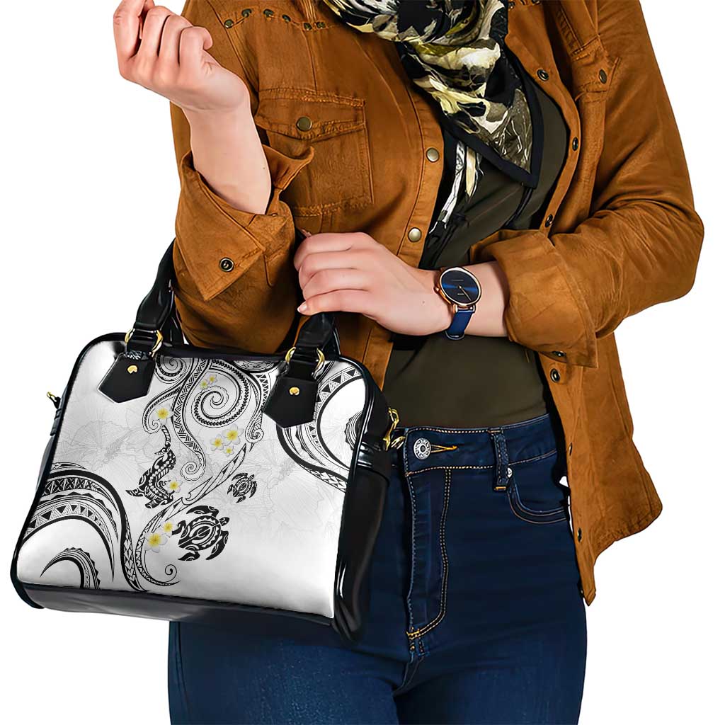 Polynesia Tribal Shoulder Handbag White Plumeria Tentacles