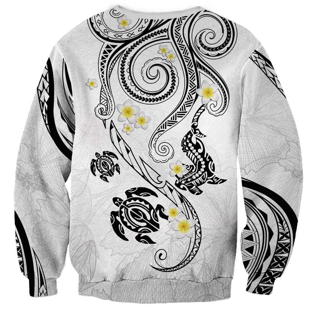Polynesia Tribal Sweatshirt White Plumeria Tentacles
