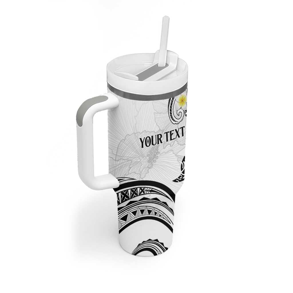 Polynesia Tribal Tumbler With Handle White Plumeria Tentacles
