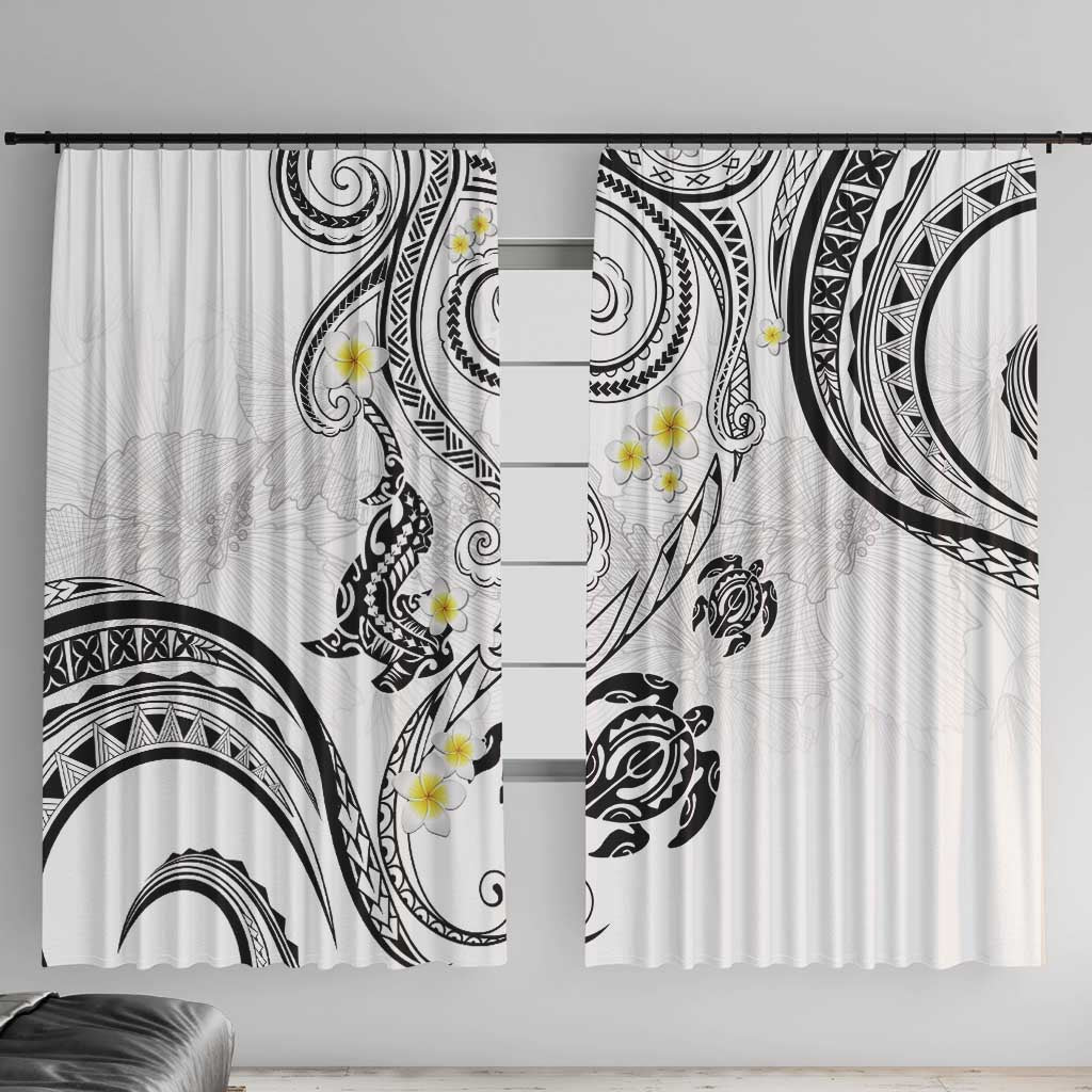 Polynesia Tribal Window Curtain White Plumeria Tentacles LT7 With Hooks White - Polynesian Pride