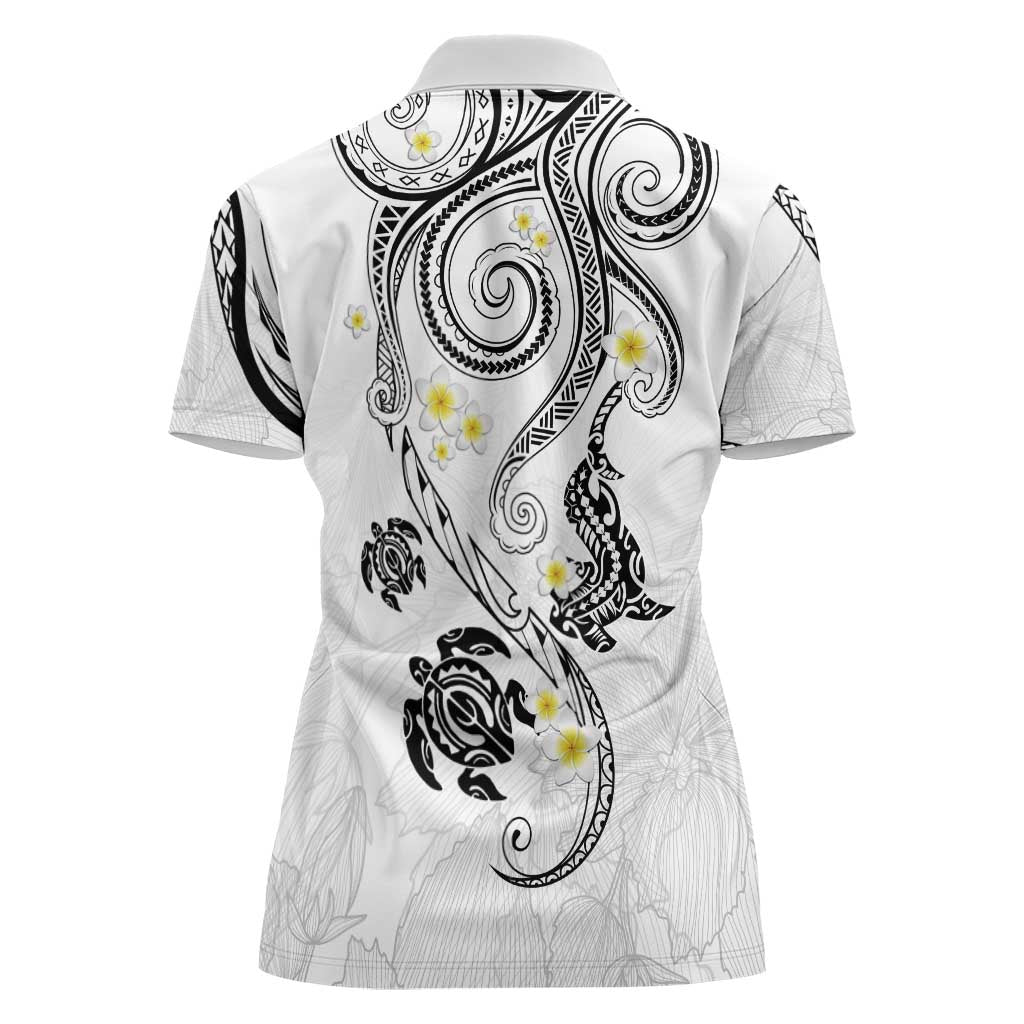 Polynesia Tribal Women Polo Shirt White Plumeria Tentacles
