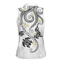 Polynesia Tribal Women Sleeveless Polo Shirt White Plumeria Tentacles