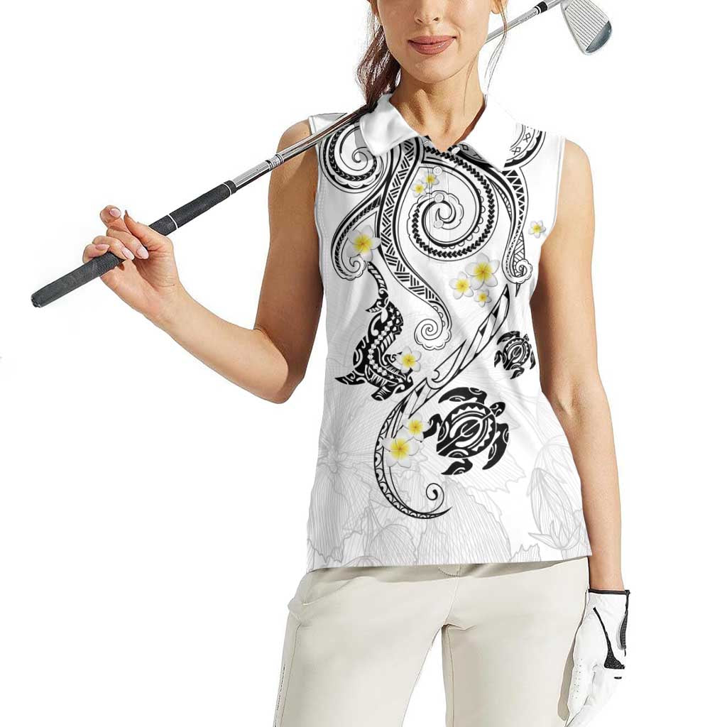 Polynesia Tribal Women Sleeveless Polo Shirt White Plumeria Tentacles