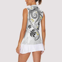 Polynesia Tribal Women Sleeveless Polo Shirt White Plumeria Tentacles