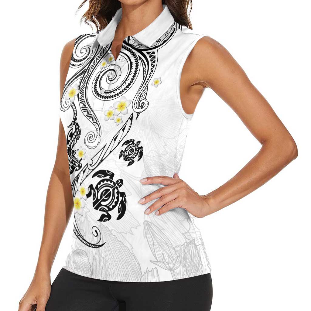Polynesia Tribal Women Sleeveless Polo Shirt White Plumeria Tentacles