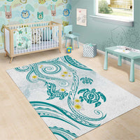 Polynesia Tribal Area Rug Teal Plumeria Tentacles