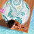 Polynesia Tribal Beach Blanket Teal Plumeria Tentacles