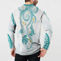 Polynesia Tribal Button Sweatshirt Teal Plumeria Tentacles
