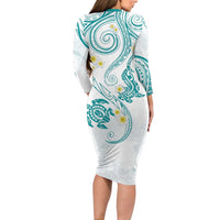 Polynesia Tribal Family Matching Long Sleeve Bodycon Dress and Hawaiian Shirt Teal Plumeria Tentacles LT7 - Polynesian Pride
