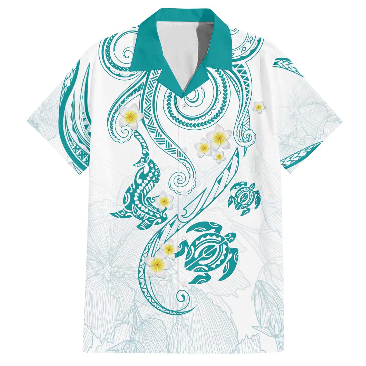 Polynesia Tribal Family Matching Off The Shoulder Long Sleeve Dress and Hawaiian Shirt Teal Plumeria Tentacles LT7 - Polynesian Pride