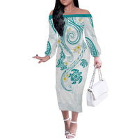 Polynesia Tribal Family Matching Off The Shoulder Long Sleeve Dress and Hawaiian Shirt Teal Plumeria Tentacles LT7 - Polynesian Pride