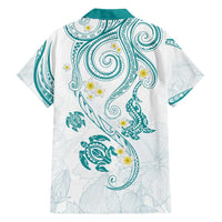 Polynesia Tribal Family Matching Off Shoulder Maxi Dress and Hawaiian Shirt Teal Plumeria Tentacles