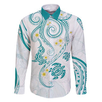 Polynesia Tribal Family Matching Off Shoulder Short Dress and Hawaiian Shirt Teal Plumeria Tentacles
