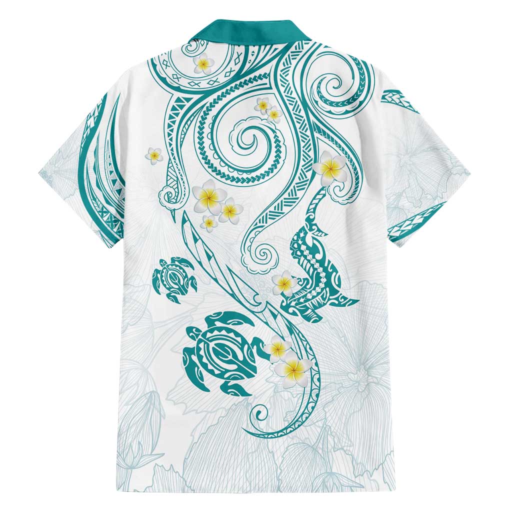 Polynesia Tribal Family Matching Summer Maxi Dress and Hawaiian Shirt Teal Plumeria Tentacles