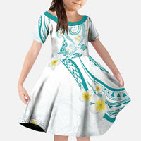 Polynesia Tribal Family Matching Tank Maxi Dress and Hawaiian Shirt Teal Plumeria Tentacles