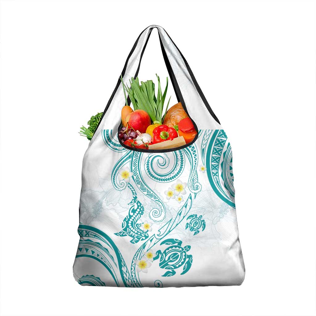 Polynesia Tribal Grocery Bag Teal Plumeria Tentacles LT7 1-pack One Size Teal - Polynesian Pride