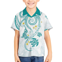 Polynesia Tribal Kid Hawaiian Shirt Teal Plumeria Tentacles
