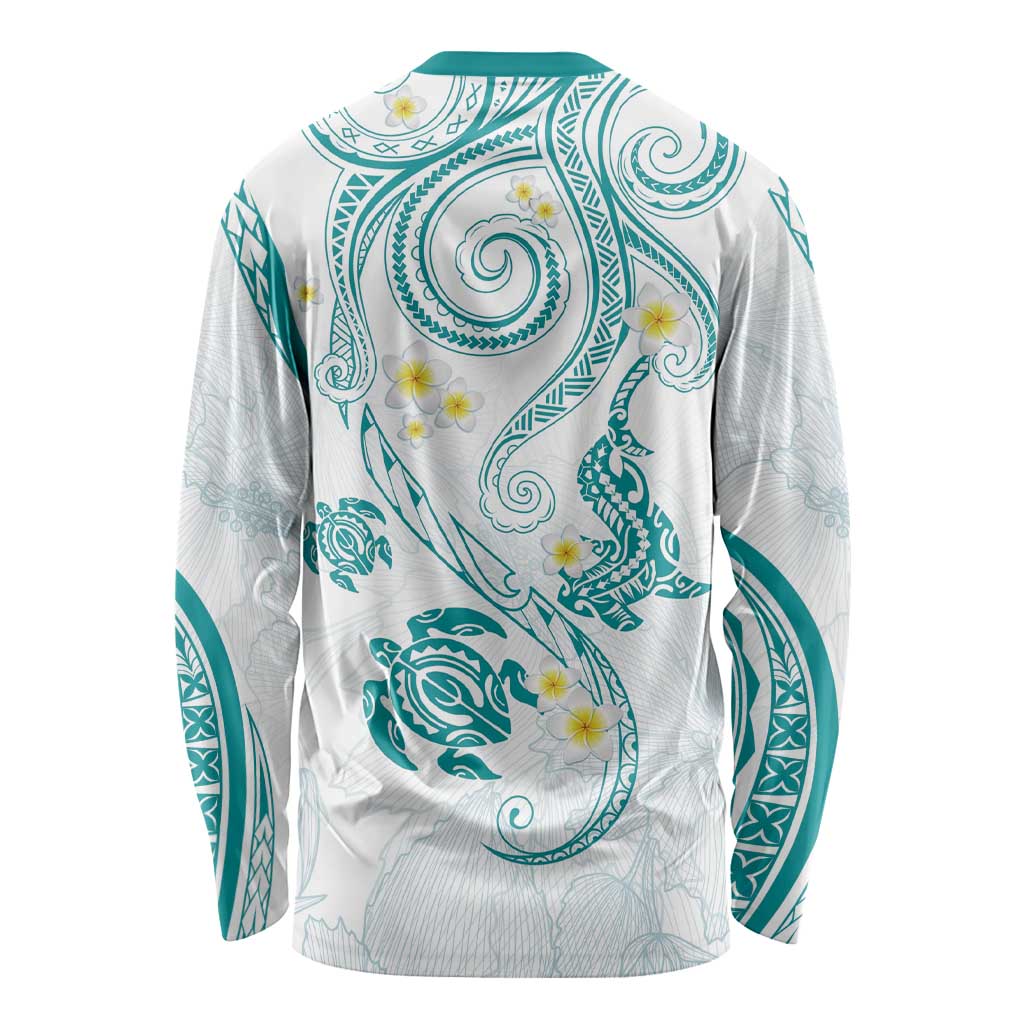 Polynesia Tribal Long Sleeve Shirt Teal Plumeria Tentacles
