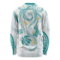 Polynesia Tribal Long Sleeve Shirt Teal Plumeria Tentacles