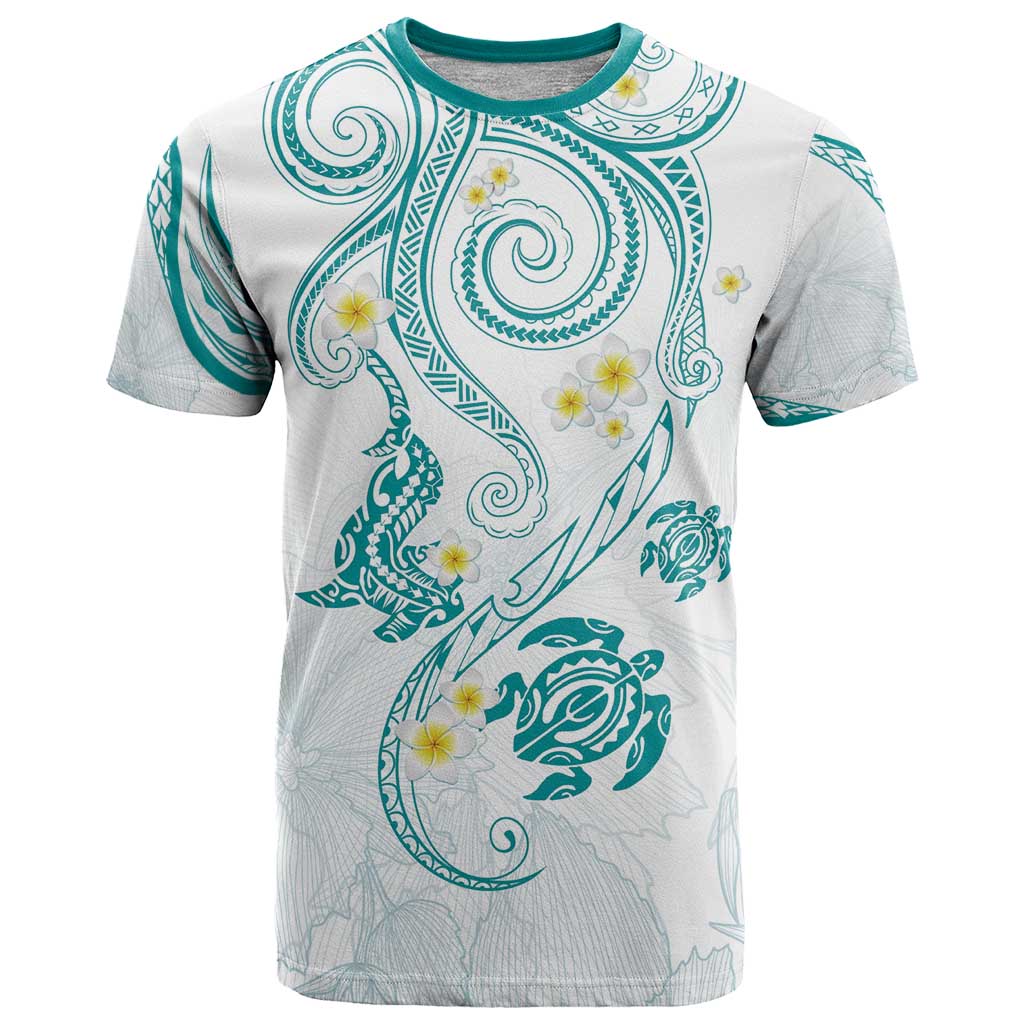 Polynesia Tribal T Shirt Teal Plumeria Tentacles
