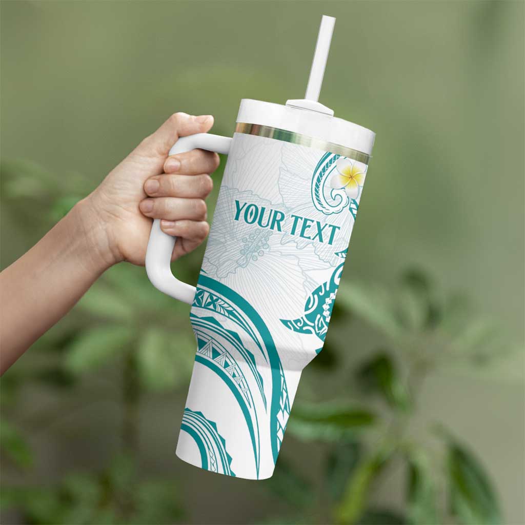 Polynesia Tribal Tumbler With Handle Teal Plumeria Tentacles