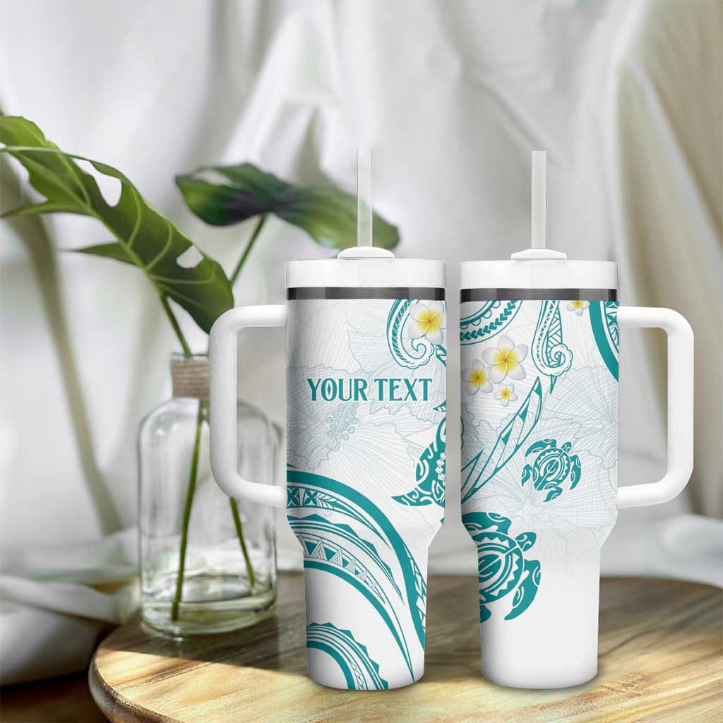 Polynesia Tribal Tumbler With Handle Teal Plumeria Tentacles