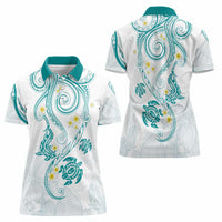 Polynesia Tribal Women Polo Shirt Teal Plumeria Tentacles
