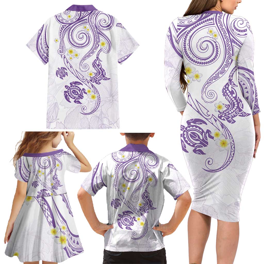 Polynesia Tribal Family Matching Long Sleeve Bodycon Dress and Hawaiian Shirt Lilac Plumeria Tentacles LT7 - Polynesian Pride