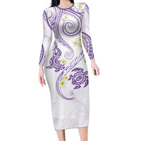 Polynesia Tribal Family Matching Long Sleeve Bodycon Dress and Hawaiian Shirt Lilac Plumeria Tentacles LT7 Mom's Dress Lilac - Polynesian Pride