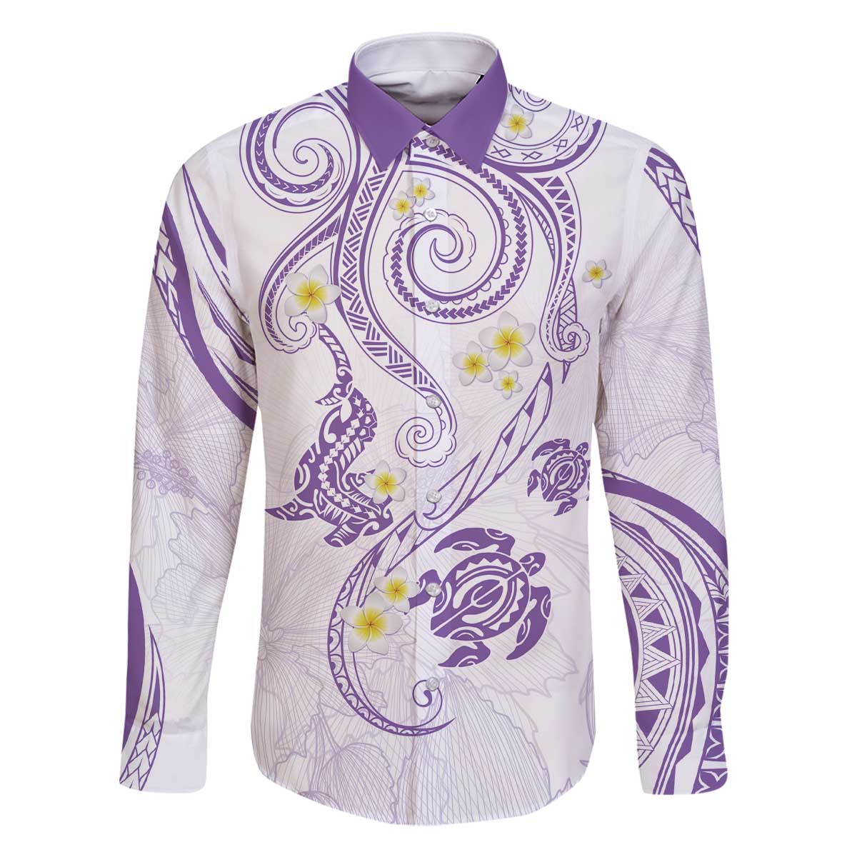 Polynesia Tribal Family Matching Off The Shoulder Long Sleeve Dress and Hawaiian Shirt Lilac Plumeria Tentacles LT7 - Polynesian Pride