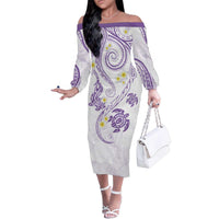 Polynesia Tribal Family Matching Off The Shoulder Long Sleeve Dress and Hawaiian Shirt Lilac Plumeria Tentacles LT7 - Polynesian Pride