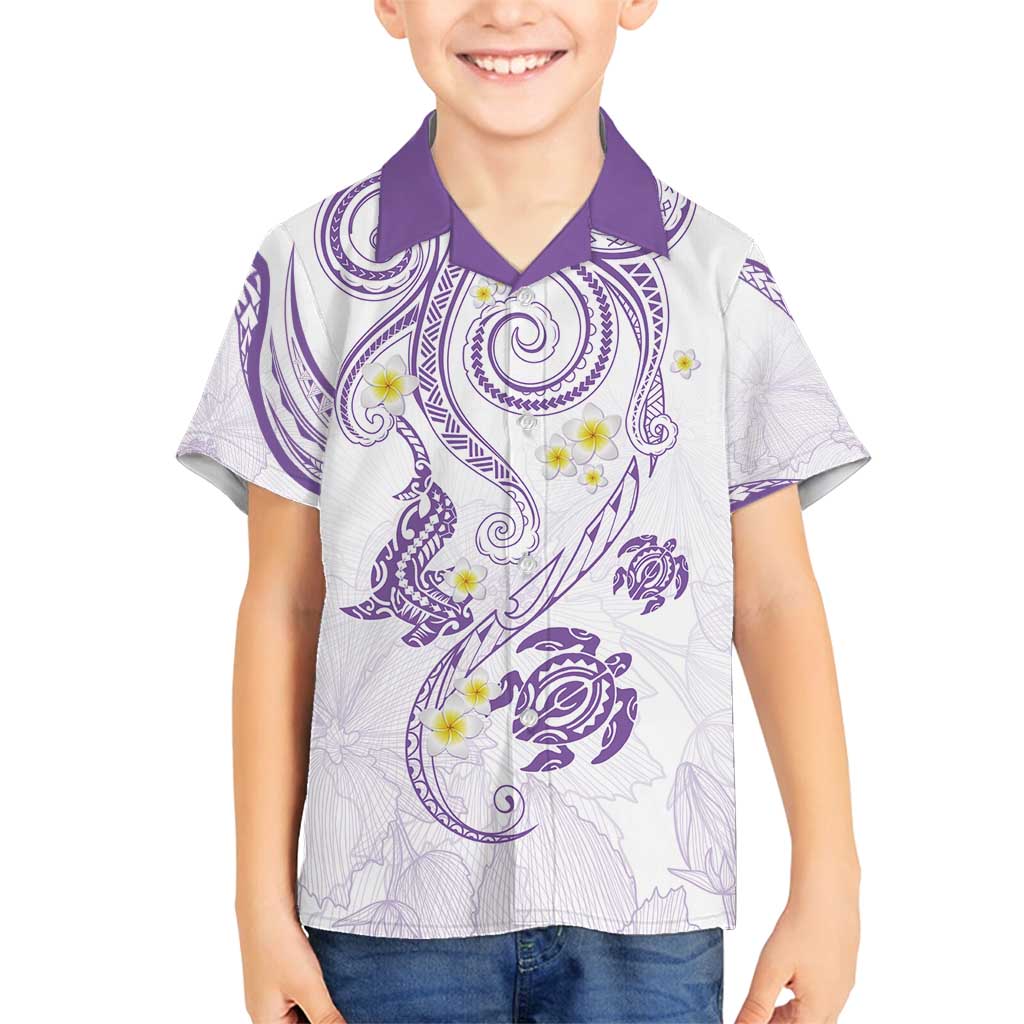 Polynesia Tribal Family Matching Off Shoulder Maxi Dress and Hawaiian Shirt Lilac Plumeria Tentacles