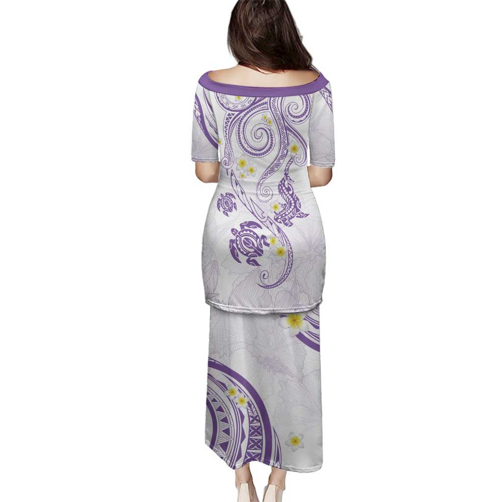 Polynesia Tribal Family Matching Puletasi and Hawaiian Shirt Lilac Plumeria Tentacles