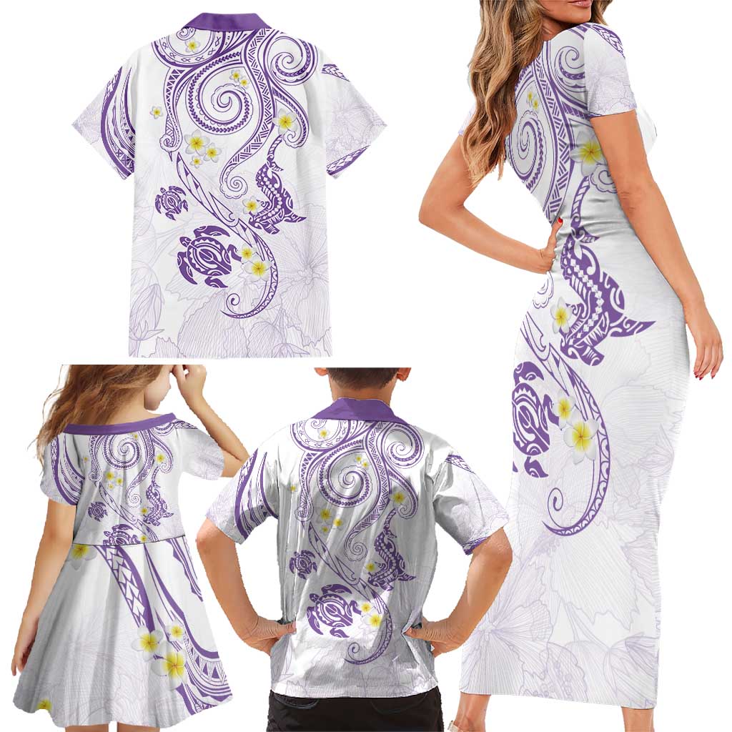 Polynesia Tribal Family Matching Short Sleeve Bodycon Dress and Hawaiian Shirt Lilac Plumeria Tentacles LT7 - Polynesian Pride