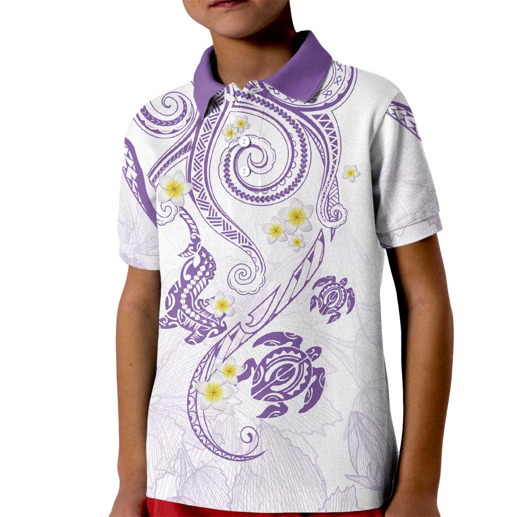 Polynesia Tribal Kid Polo Shirt Lilac Plumeria Tentacles