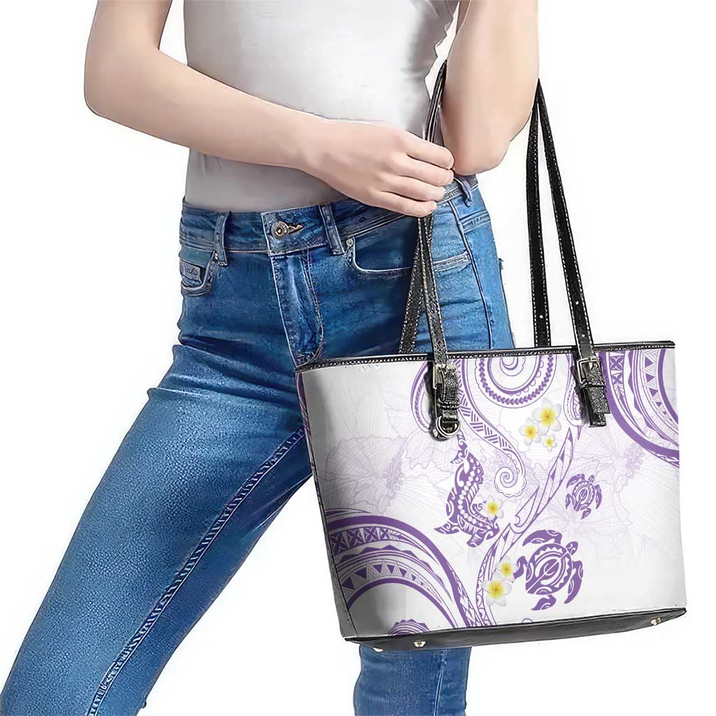 Polynesia Tribal Leather Tote Bag Lilac Plumeria Tentacles