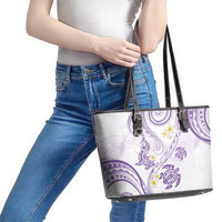Polynesia Tribal Leather Tote Bag Lilac Plumeria Tentacles