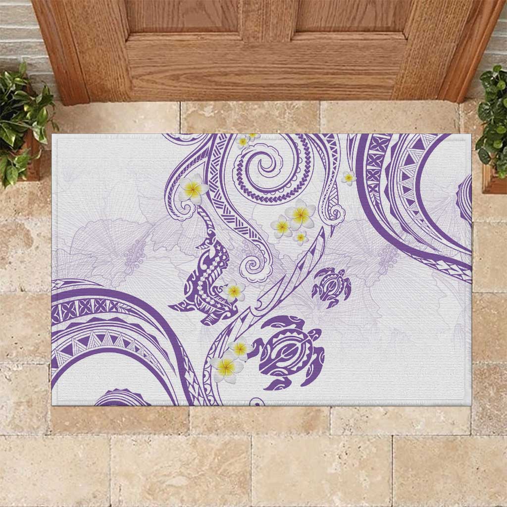 Polynesia Tribal Rubber Doormat Lilac Plumeria Tentacles