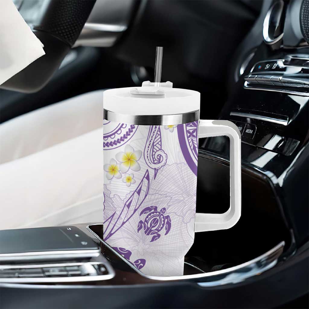 Polynesia Tribal Tumbler With Handle Lilac Plumeria Tentacles