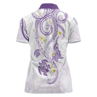 Polynesia Tribal Women Polo Shirt Lilac Plumeria Tentacles