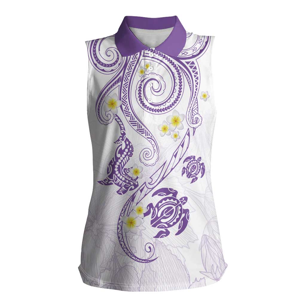 Polynesia Tribal Women Sleeveless Polo Shirt Lilac Plumeria Tentacles
