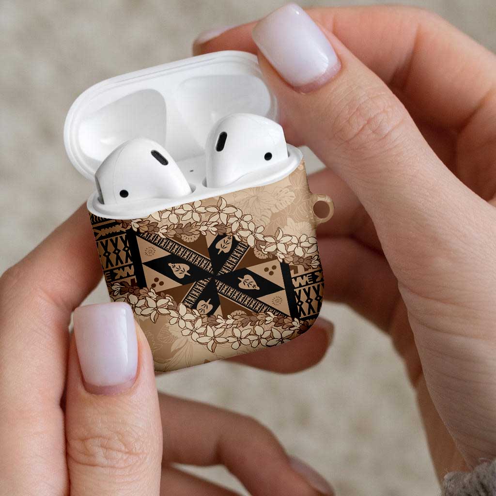 Bula Fiji Plumeria Tagimoucia Salusalu Beige AirPods Case Kaiviti Masi - Polynesian Pride