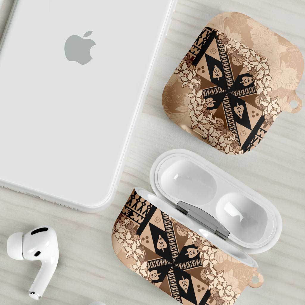 Bula Fiji Plumeria Tagimoucia Salusalu Beige AirPods Case Kaiviti Masi - Polynesian Pride