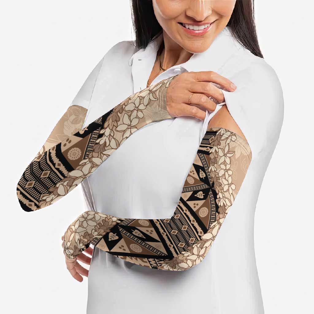 Bula Fiji Plumeria Tagimoucia Salusalu Beige Arm Sleeves Kaiviti Masi - Polynesian Pride