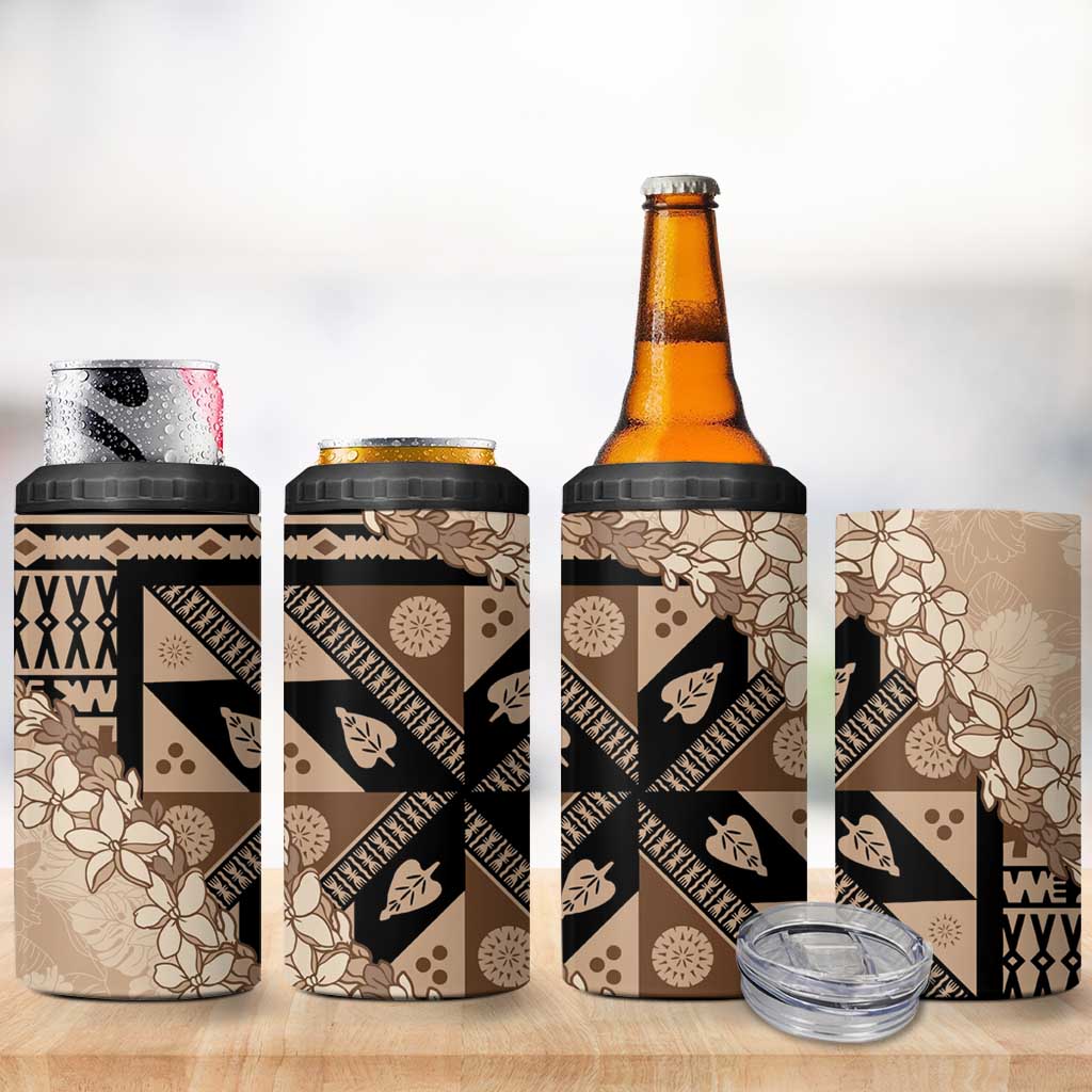 Bula Fiji Plumeria Tagimoucia Salusalu Beige 4 in 1 Can Cooler Tumbler Kaiviti Masi LT7 - Polynesian Pride