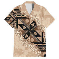 Bula Fiji Plumeria Tagimoucia Salusalu Beige Family Matching Off Shoulder Maxi Dress and Hawaiian Shirt Kaiviti Masi LT7 Dad's Shirt - Short Sleeve Beige - Polynesian Pride