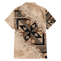Bula Fiji Plumeria Tagimoucia Salusalu Beige Family Matching Off Shoulder Maxi Dress and Hawaiian Shirt Kaiviti Masi LT7 - Polynesian Pride